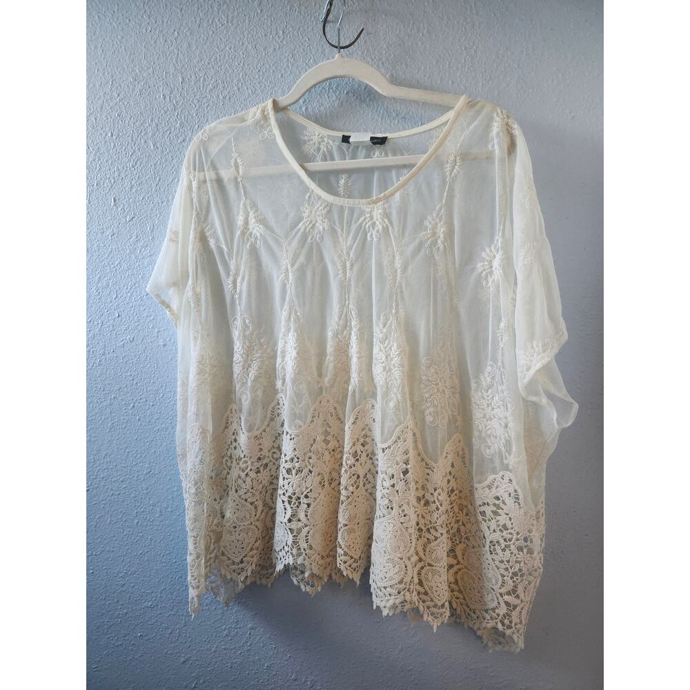 Lace Sheer Crop Blouse – Size Large – Cottagecore Boho Coquette Top